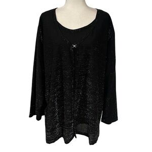Sun Fire Vintage Black Silver Metallic Top Cardigan Set
